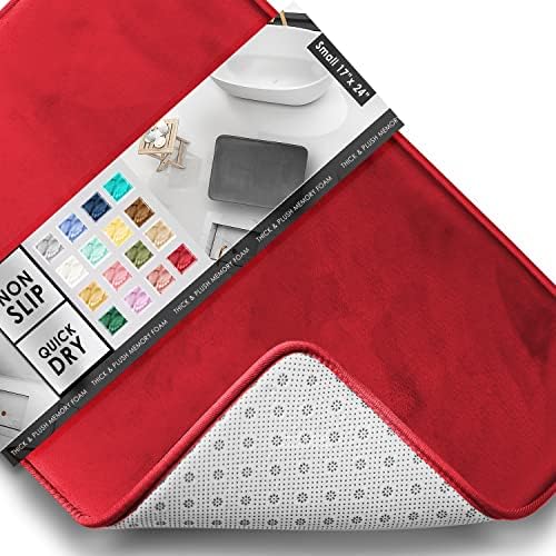 Clara Clark Bathroom Rugs, Velvet Memory Foam Bath Mat, Non-Slip, Machine Washable Bath Rugs - Dries Quickly, Ultra Soft Plush Bath Mats for Bathroom, 17 x 24, Burgundy Red by ClaraClark