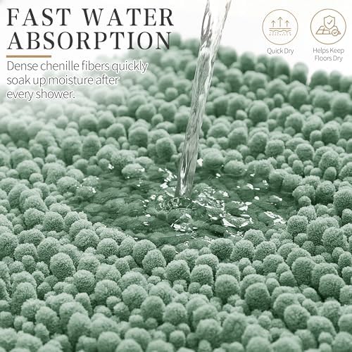 Yimobra Bathroom Rugs Non Slip Washable - Ultra Soft Absorbent Chenille Bath Mat, Quick Dry Shaggy Floor Carpet for Tub Shower, Green Home Decor Accessories, 24x17 Inch - Image 5