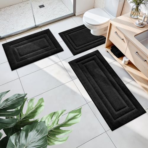 HOMEIDEAS Black Bathroom Rugs Set of 3, Non Slip Bath Runners - Image 7