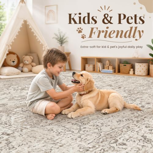 Zomfy 8x10 Area Rugs Washable Rug: Boho Vintage Rug Large Non-Slip Soft Rugs for Living Room Low Pile Retro Medallion Indoor Carpet for Bedroom Nursery Dining Room Dorm Farmhouse Office(Brown, 8'x10') - Image 5