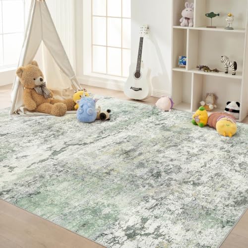 DMOYEST Area Rug Living Room Rugs - 5x7 Large Soft Indoor Neutral Modern Abstract Low Pile Washable Rug Carpet for Bedroom Dining Room Farmhouse Home Office - Green/Grey/Yellow - Image 5