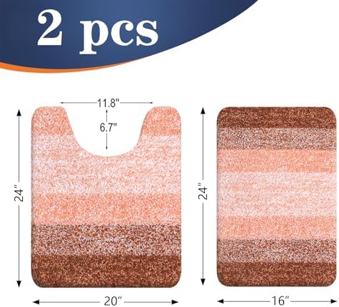 OLANLY Micorfiber Bathroom Rug Set 2 Piece, Absorbent Bath Mats, Orange - Image 2
