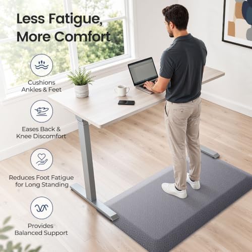 1" Extra Thick Anti Fatigue Kitchen Mats for Floor Standing Desk Mat, Grey - Image 5