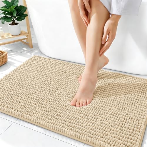 OLANLY Thick Chenille Bathroom Rugs 36x24, Soft Absorbent Bath Mat, Beige by OLANLY