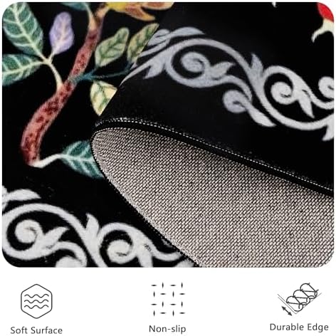 5x7 Area Rugs, Ultra-Thin Soft Rugs for Bedroom, Indoor Non-Slip Washable Rug for Living Room, Dining Room, Low Pile Home Decor Floral Rug(Black) - Image 6