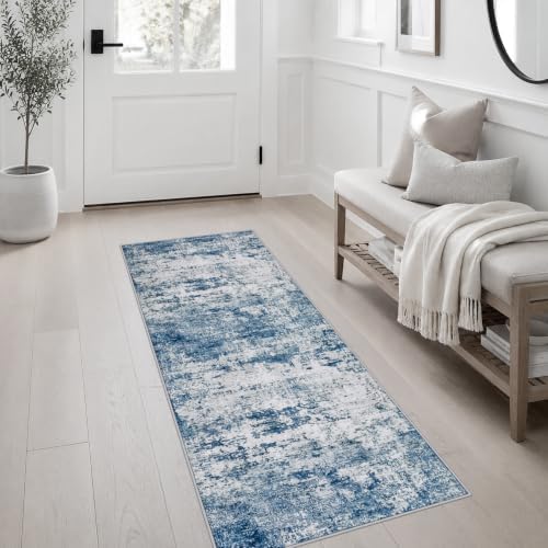 2x5 Washable Runner Rug：Modern Abstract Kitchen Soft Carpet Blue - Image 3