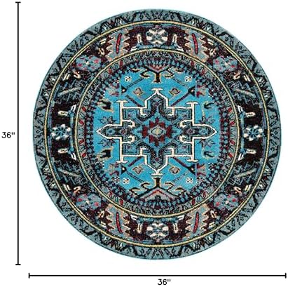 SAFAVIEH Vintage Hamadan Collection Area Rug - 3' Round, Light Blue & Black, Traditional Persian Design, Non-Shedding & Easy to Clean, Ideal for Living Room, Bedroom, Dining Space (VTH211M) - Image 2