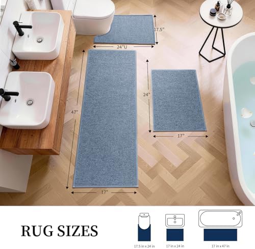 YIHOUSE Navy Blue Bathroom Rugs Sets 3 Piece, Quick Dry Thin Bath Mat with Toilet Rug, Non Slip Absorbent Machine Washable, Bath Runner Rugs for Bathtub Sink Home Decor - Image 2
