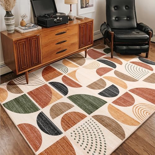 MUJOO Boho Rug Washable,4x6.5 Area Rugs for Bedroom Living Room Bedside Office,Throw Floor Carpet Non Slip Soft Indoor Modern Abstract Bohemian Terracotta - Image 6