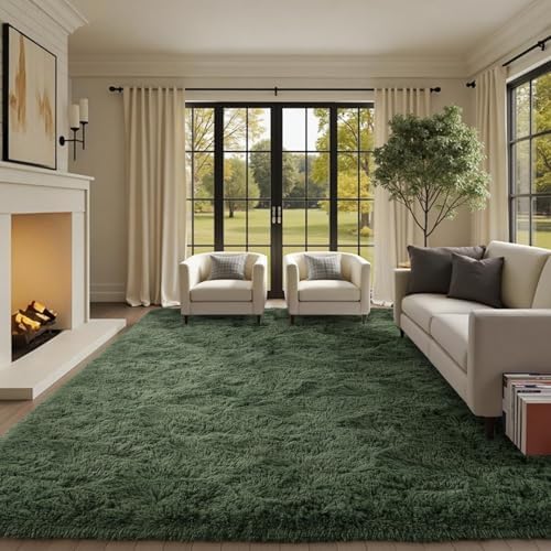 8x10 Ft Extra Large Shag Green Area Rug for Living Room, Ultra Soft Fluffy Furry Rugs for Bedroom Classroom Indoor Floor, Aesthetic Carpet for Kids Home Decor by Cuzwlovita