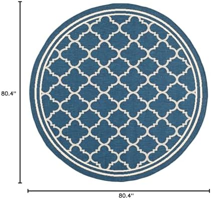SAFAVIEH Washable Rug Outdoor Courtyard Collection - 6'7" Round, Navy & Beige, Non-Shedding & Easy Cleaning, Ideal for Patio, Backyard, Mudroom (CY6918-268) - Image 5