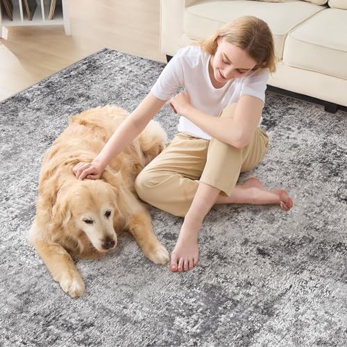 DMOYEST Square Area Rug Living Room Rugs - 8x8 Washable Large Soft Indoor Neutral Modern Abstract Low Pile Rug Carpet for Bedroom Dining Room Farmhouse Home Office - Grey - Image 6