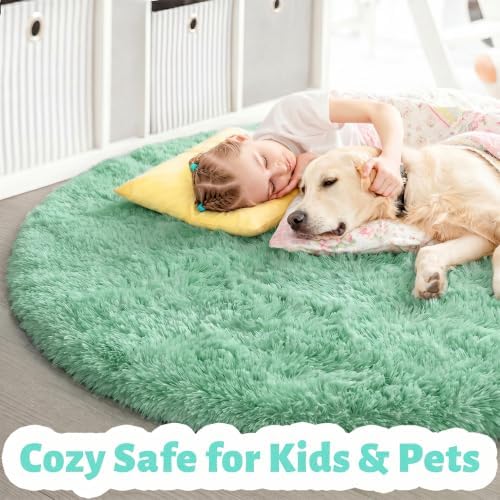 Amdrebio Sage Green Fluffy Round Circle Area Rug 5Ft for Bedroom Classroom - Image 2
