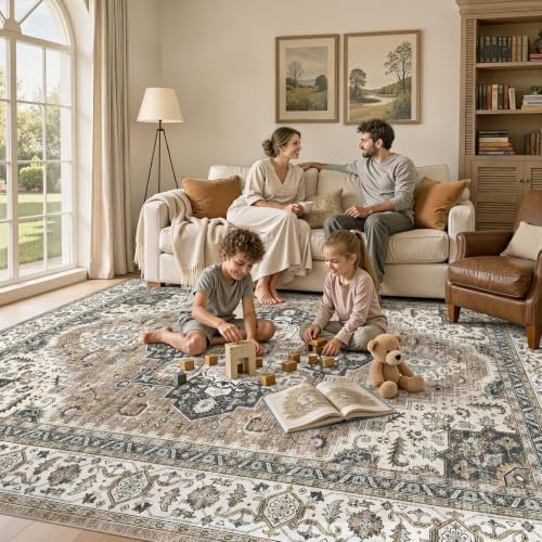 UERMEI 6x8 Area Rug for Living Room Washable Vintage Non Slip Brown Carpet - Image 4