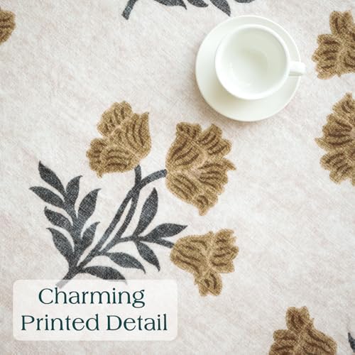 Beige Boho Round Rug 5ft - Soft Washable Floral French Country Scalloped Circle Rug for Bedroom Non Slip 5x5 Stain Resistant Round Area Rug for Living Room Dining Room Kids Room Playroom Foyer - Image 7