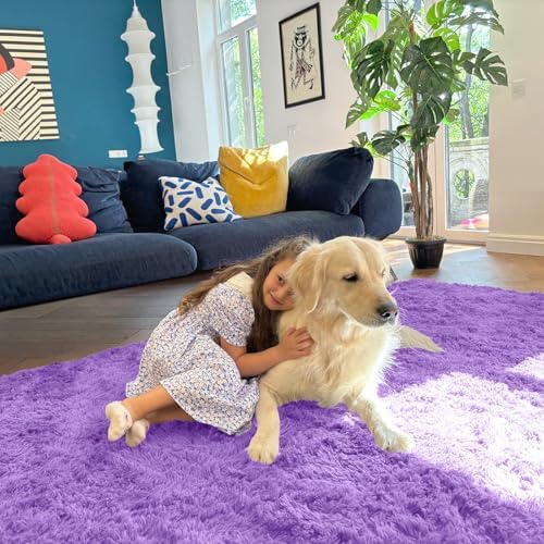 OLANLY 2x5 Machine Washable Runner Rugs for Hallway, Soft Fluffy Shaggy Bedside Rugs for Bedroom, Living Room, Indoor Floor Carpet for Kids Girls and Boys, Nursery Rooms, Home Decor Aesthetic, Purple - Image 3