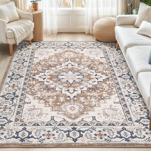 Lofus 5x8 Area Rugs for Living Room Bedroom, Soft Boho Carpet Floral Brown by Lofus