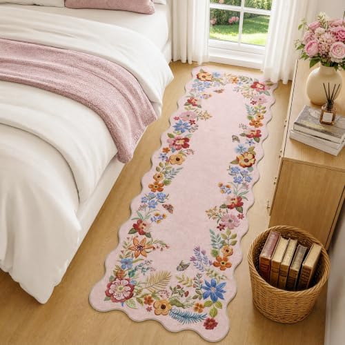 FMFUNCTEX 2x6 Hallway Runner Rug Washable Blush Pink Scalloped Floral Boho - Image 3