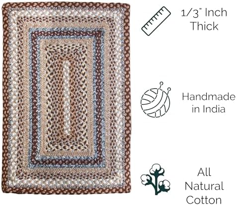Super Area Rugs 3X5ft Farmhouse Braided Rug - Natural Soft Cotton Carpet for Living Room - Primitive Country Woven Rug - Brown/Slate Gray/Ivory - Image 2