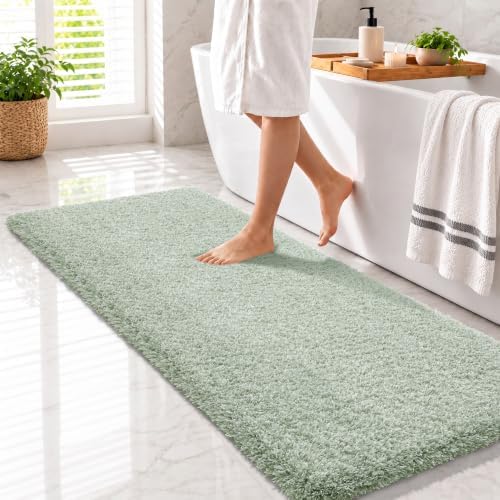 Yimobra Bathroom Runner Rug Non Slip Washable 60x24, Bath Mat, Green&White by Yimobra
