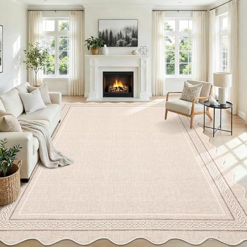 GarveeHome Washable 9x12 Area Rug for Living Room Scalloped Non Slip, Beige by GarveeHome