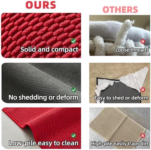 TYUU Christmas Bathroom Runner Rugs, Long Bath Mat Runner Washable Thin Quick Dry Low Pile Bathroom Runner Rugs Non Slip, Red 16"x60" - Image 4