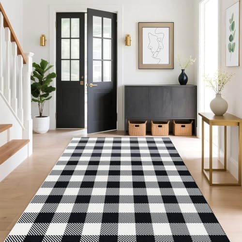 Outdoor Rugs, Black and White Area Rug Checkered 4’ x 6’ - Image 4