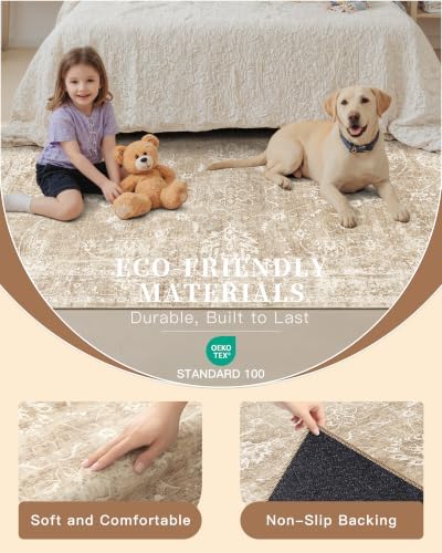 Madane Runner Rug 3x8 for Hallway, Kitchen Non-Slip Runner Rug Beige/Brown - Image 5