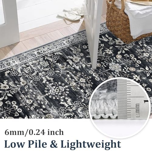 Yamaziot 2x8 Washable Hallway Runner Rug Non Slip Floral Carpet, Black - Image 4