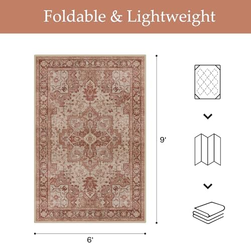 GENIMO Indoor Outdoor Rug, Washable for Patio and Deck, Mauve Beige, 6x9 - Image 2