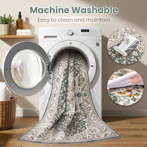 cotiled 3x5 Area Rug for Living Room, Washable, Traditional, Vintage Green - Image 5