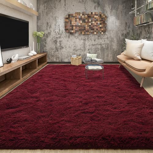 Tepook 5x8 Fluffy Burgundy Area Rugs for Living Room Bedroom - Image 3