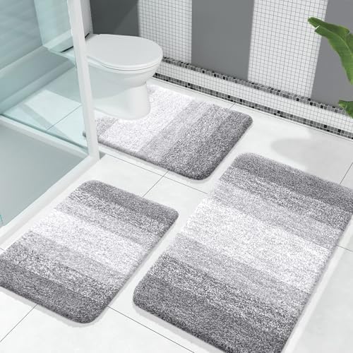 OLANLY Microfiber Bathroom Rugs Sets 3 Piece, Soft Bath Mats, Light Grey by OLANLY