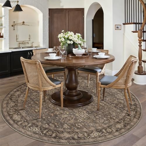 8x8 Dark Brown Vintage Round Rug - Image 2