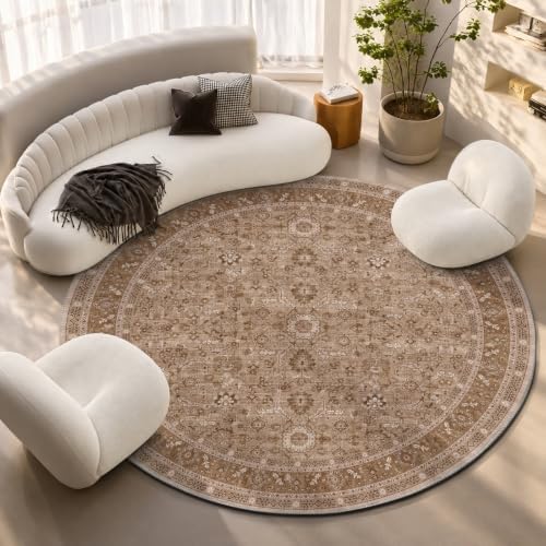 OPPODREAM Vintage Light Brown Area Rugs 8' Round, Rug for Living Room by OPPODREAM