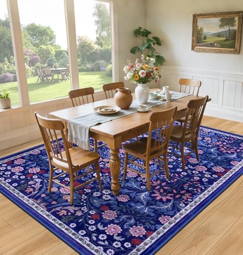 PLHXFR 8x10 Area Rug Living Room: Floral Washable Boho Soft Carpet Blue - Image 4