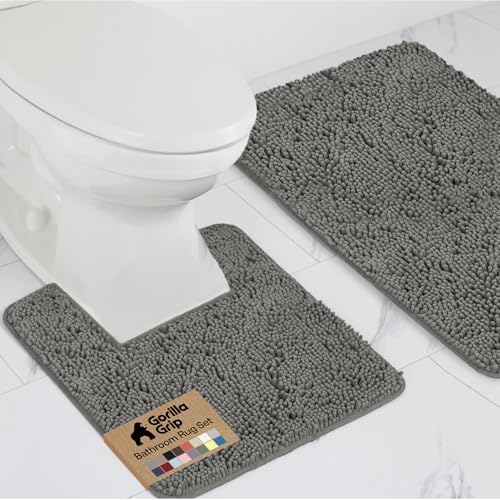 GORILLA GRIP Bathroom Area Rug Sets 2 Piece, Soft Chenille, 30x20 Charcoal by GorillaGrip