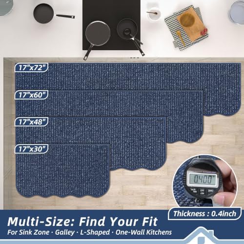 BEQHAUSE Kitchen Rugs Scalloped Edge Kitchen Sink Rug, 17x30in, Blue - Image 2