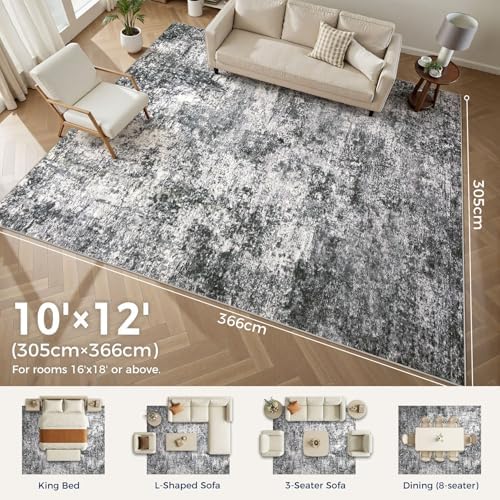 DMOYEST Area Rug Living Room Rugs 10x12 Washable Abstract Grey Carpet - Image 2