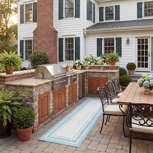 SAFAVIEH Washable Rug Outdoor Courtyard Collection - 2'3" x 6'7" Runner, Ivory & Aqua Blue, Non-Shedding & Easy Cleaning, Ideal for Patio, Entryway, Mudroom, Hallway, Kitchen (CY8475-53612) by Unknown