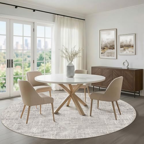 LOONGRUG Round Rug 7x7 Washable Neutral Modern Living Room Rug Brown Gray - Image 5