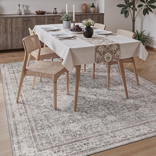 DCX Gray 5x7 Rug, Kid & Pet Friendly with Rubber Back Non Slip, Machine Washable Stain Resistant Vintage Traditional Distressed Carpet, Rug for Living Room, Bedroom, Home Decor - Image 4