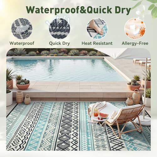 MontVoo Outdoor Rug Carpet 8x10 Waterproof-Patio Rug Mat Reversible RV Camping Rug Picnic Mat Plastic Straw Outside Rug for Balcony Porch Deck Beach-Boho Outdoor Area Rug for Patio Decor Colorful - Image 2