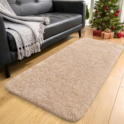 OLANLY 2x10 Machine Washable Runner Rugs for Hallway, Soft Fluffy Shaggy Bedside Rugs for Bedroom, Living Room, Indoor Floor Carpet for Kids Girls and Boys, Nursery Rooms, Home Decor Aesthetic, Beige - Image 3