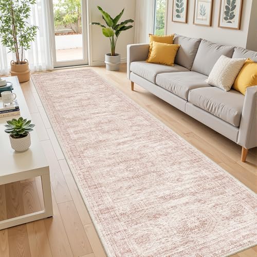 2x10 Runner Rug Non Slip,Washable Hallway Runner Rug,Pink - Image 3