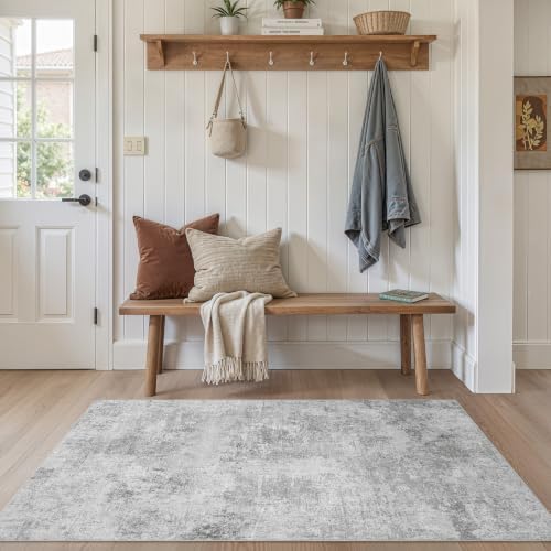 Tortania Area Rug Living Room Rugs - 3x5 Washable Soft Neutral Boho Moroccan Farmhouse Mat Indoor Floor Carpet for Bedroom Under Dining Table Home Office Decor - Ivory Grey - Image 3