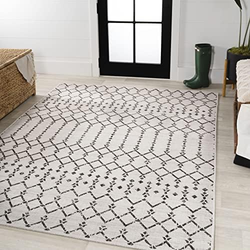 JONATHAN Y Moroccan Geometric Indoor Outdoor Area Rug 10X14 Cream/Black, Ourika Textured Weave for Backyard, Patio, Porch, Easy-Cleaning, High Traffic, Pet-Friendly, Non-Shedding (SMB108I-14) - Image 4