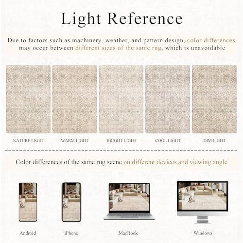 Schweek 4ft Round Rug Neutral Beige Washable Non-Slip Circle Rug Area Rugs - Image 5