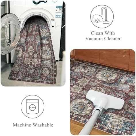 RUGSURE Washable Area Rugs - Perfect for Living Room, Bedroom, Kids Room, Nursery - Stain & Water Resistant Non-Slip, Pet & Child Friendly, Vintage Tribal Area Rugs (Rust and Blue, 6' x 9') - Image 4