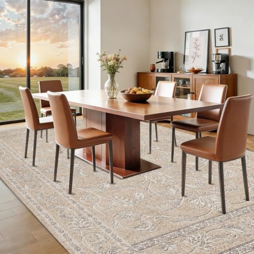RCTJHOME 8x10 Beige Grey Vintage Floral Washable Area Rug Non-Slip Carpet - Image 4